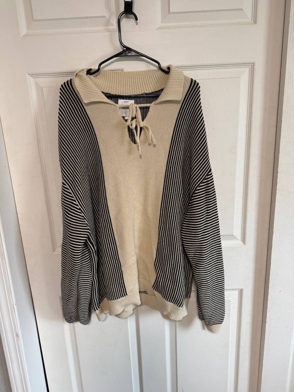 Cowl-Neck Lace-Up Sweater in Cream and Black